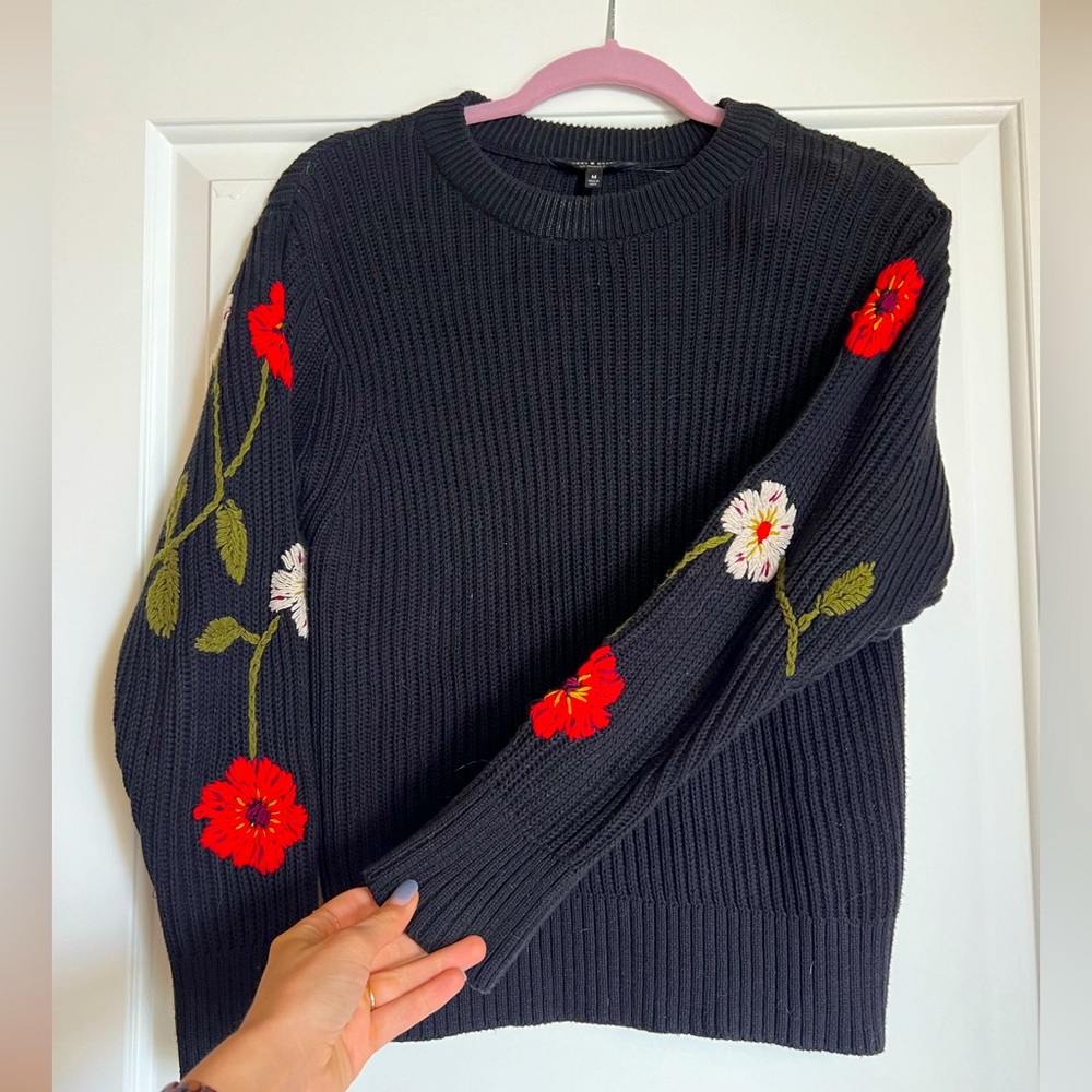 Lucky Brand Black Embroidery Sweater